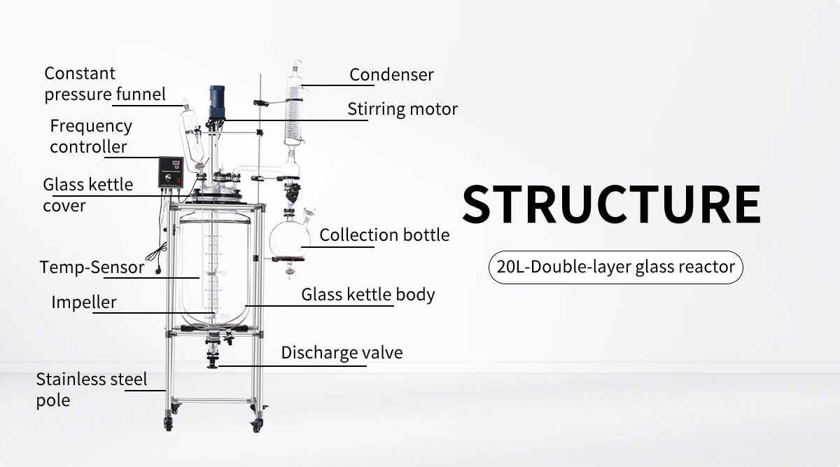 50l Glass Reactor Jacketed Glass Reactor Lab Reflux Distiller Glass Reactor